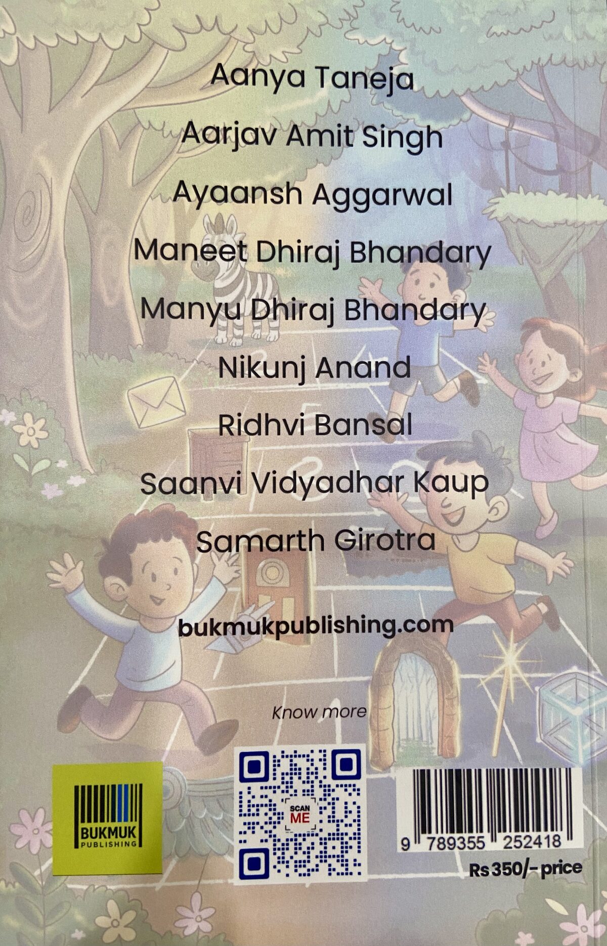 Back cover of Hopscotch anthology listing child author names